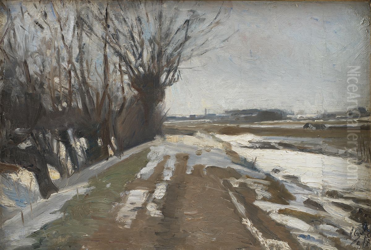 Winter Landscape, Utterslev near Copenhagen Oil Painting by Albert Gottschalk