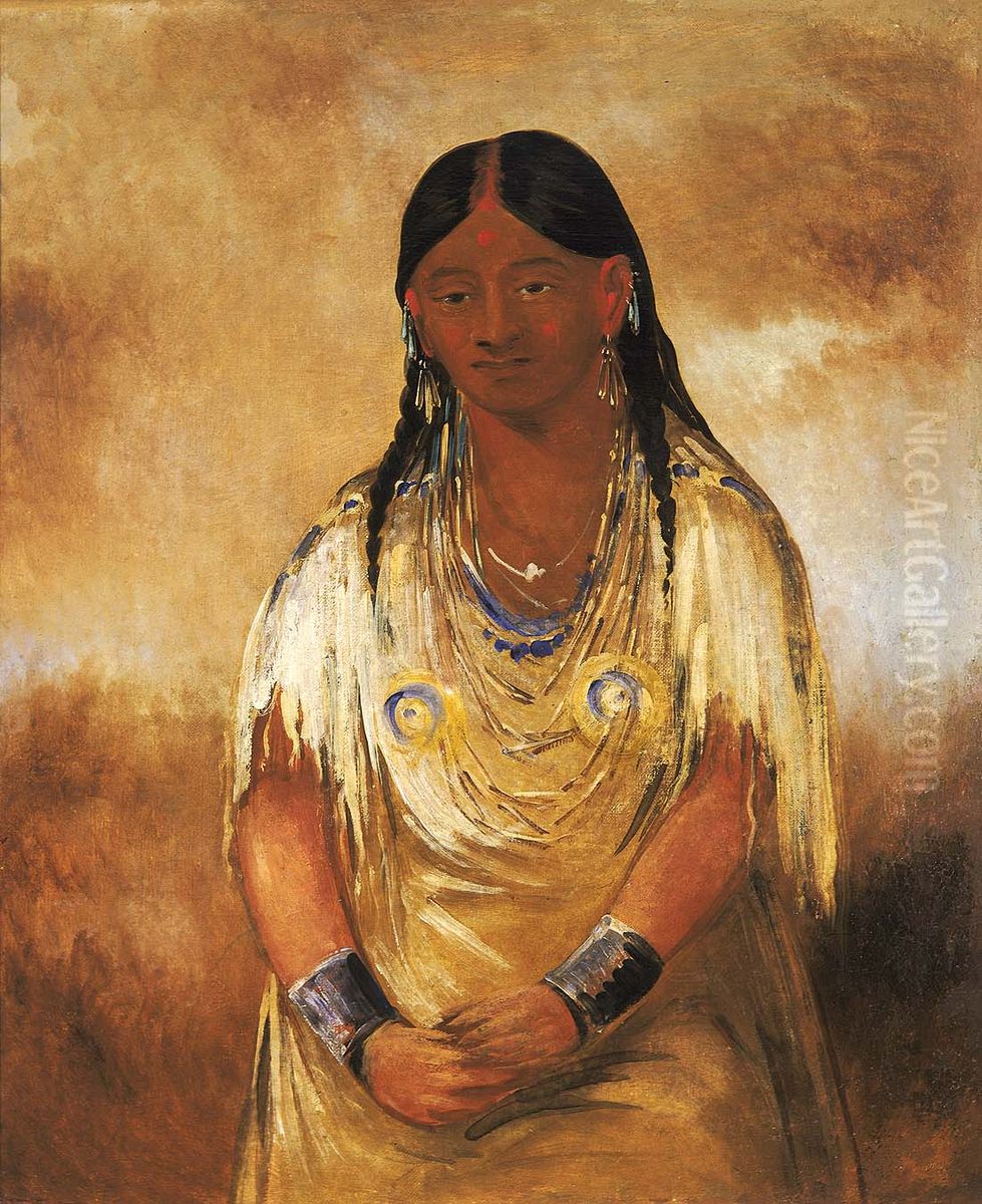 Mun-ne-o-ye, a Woman Oil Painting by George Catlin