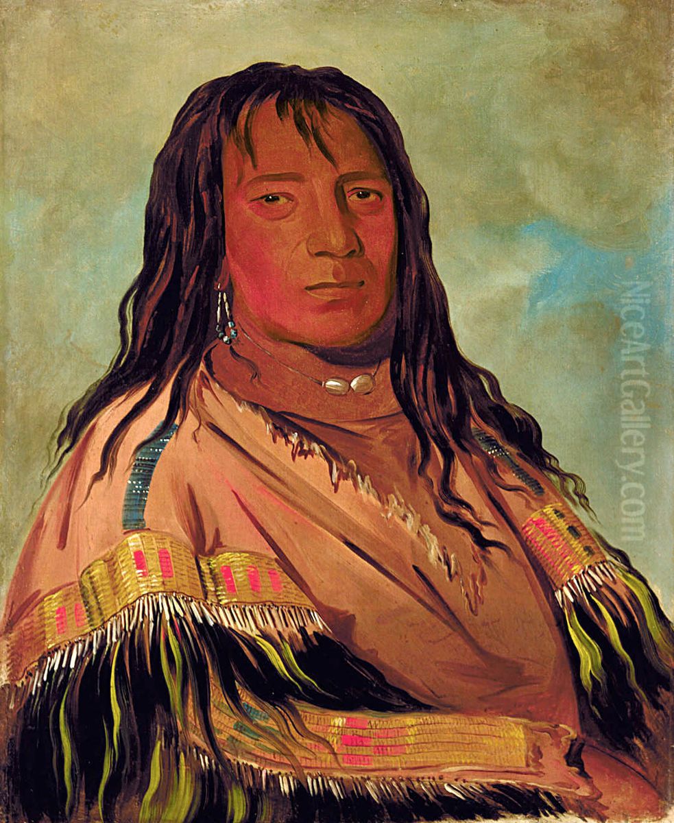 Cha-tee-wah-nee-che, No Heart, Chief of the Wah-ne-watch-to-nee-nah Band Oil Painting by George Catlin