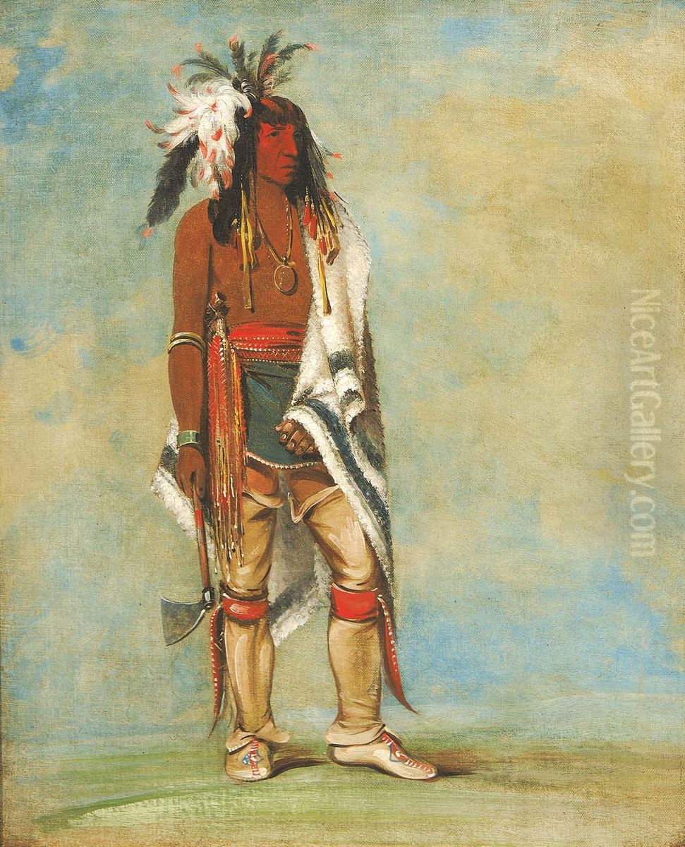 Not-to-way, a Chief Oil Painting by George Catlin