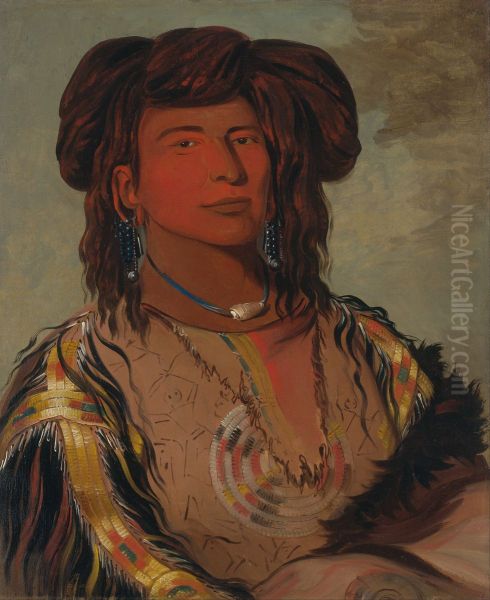 Ha-won-je-tah, One Horn, Head Chief of the Miniconjou Tribe Oil Painting by George Catlin