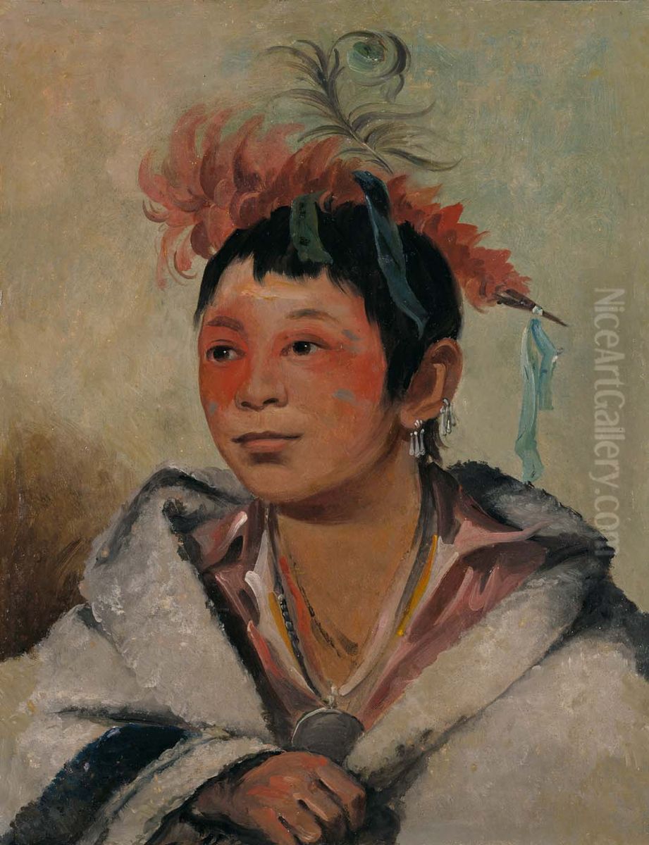 Au-nah-kwet-to-hau-pay-o, One Sitting in the Clouds, a Boy Oil Painting by George Catlin