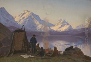 An inuit camp at a fiord. Summer.