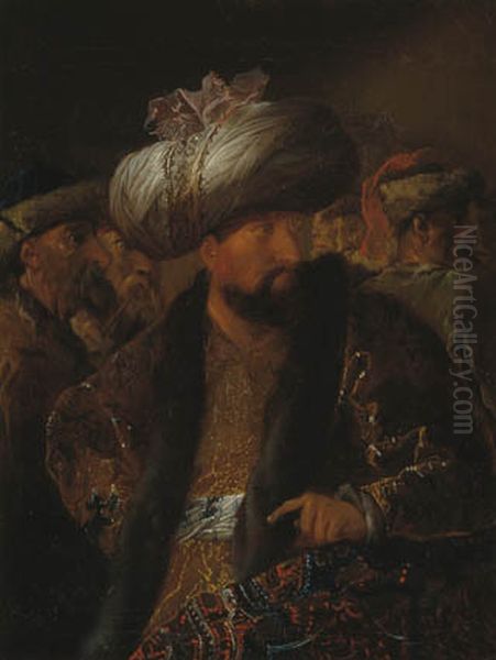 En samling tyrkiske maend Oil Painting by Benoit Le Coffre