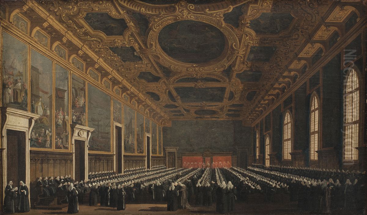 The Doge and Grand Council in Sala del Maggior Consiglio Oil Painting by Canaletto