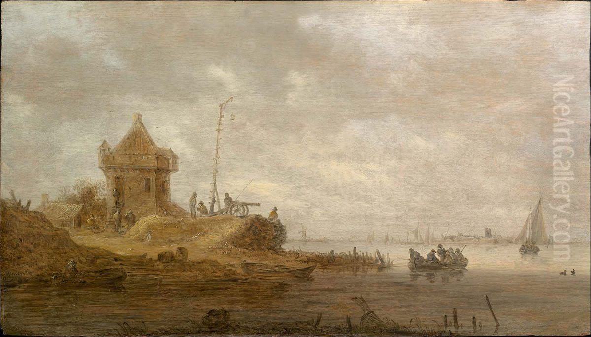 Fort on a River Oil Painting by Jan van Goyen