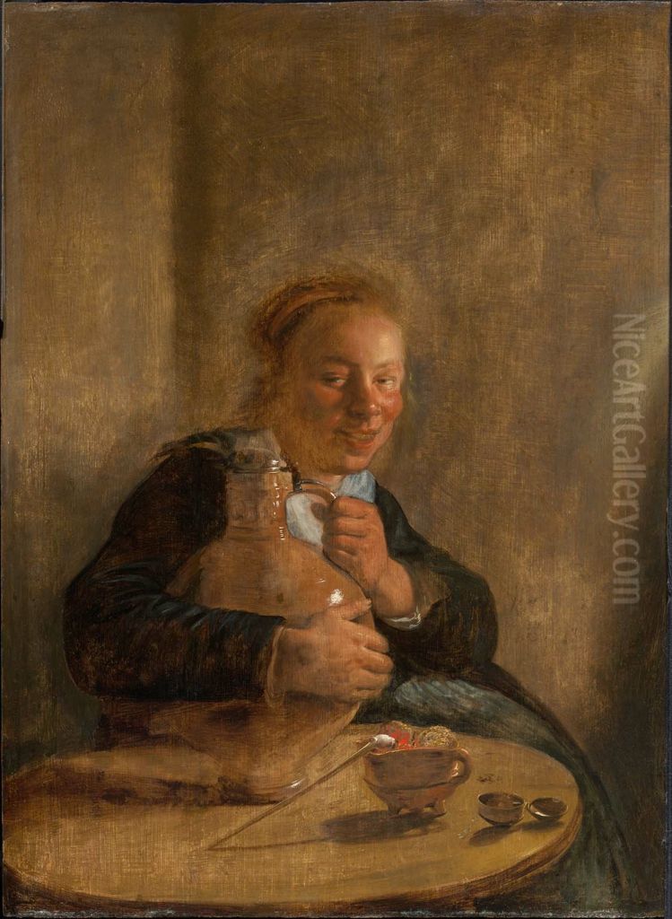 A Woman Holding a Jug Oil Painting by Jan Miense Molenaer