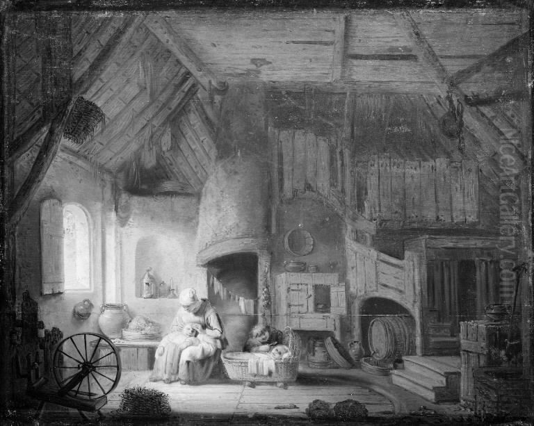 Room in a Dutch Peasant Cottage Oil Painting by Pieter Hermansz Verelst