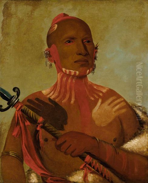Wee-sheet, Sturgeon's Head, a Fox Warrior Oil Painting by George Catlin
