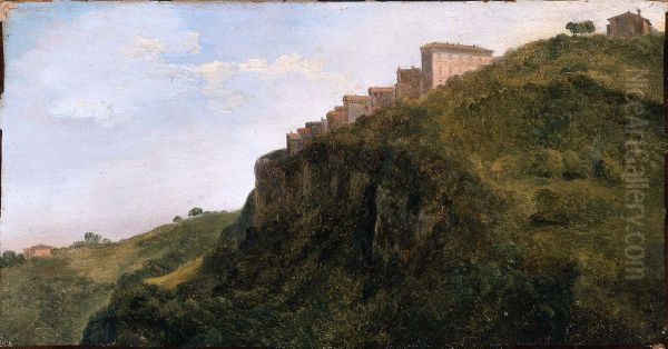 Ville de montagne italienne(Nemi peut-etre?) Oil Painting by Jean-Achille Benouville