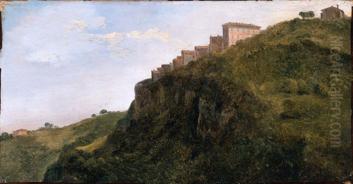 Italian Hill Town(perhaps Nemi ?) Oil Painting by Jean-Achille Benouville