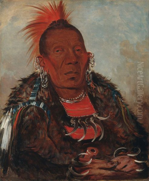 Wah-ro-nee-sah, The Surrounder, Chief of the Otoe Tribe Oil Painting by George Catlin