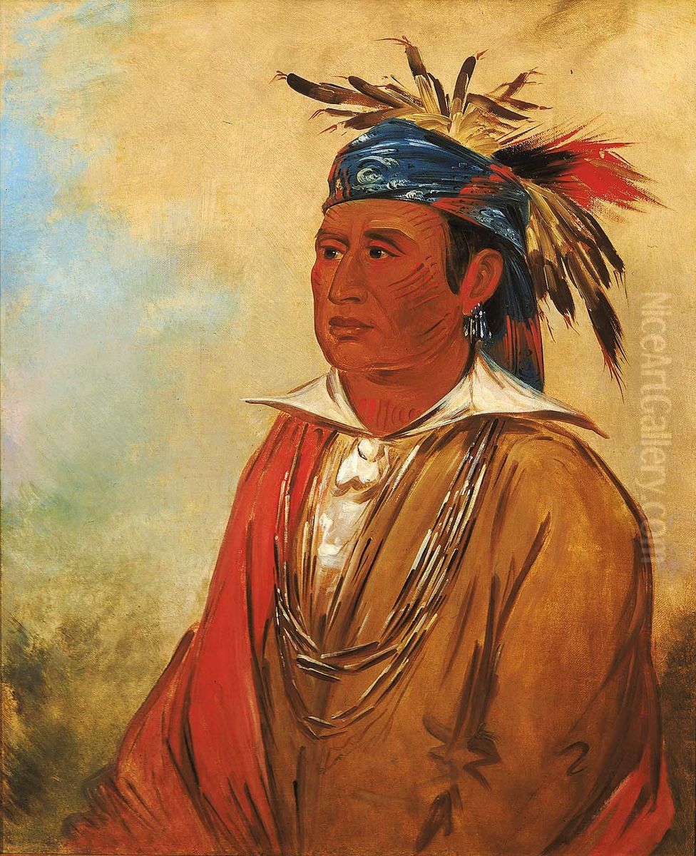 Wah-pon-jee-a, The Swan, a Warrior Oil Painting by George Catlin