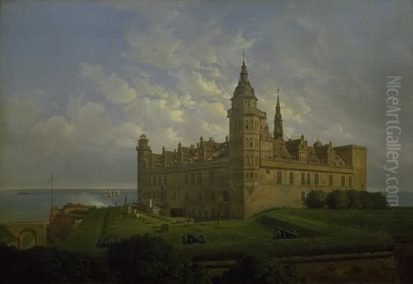 Kronborg set fra nordbastionen Oil Painting by Ferdinand Richardt