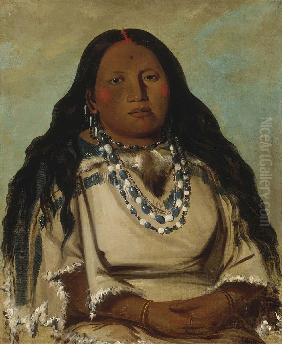Kah-beck-a, The Twin, Wife of Bloody Hand Oil Painting by George Catlin