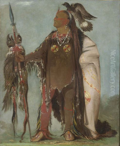 Pa-ris-ka-roo-pa, Two Crows, a Band Chief Oil Painting by George Catlin