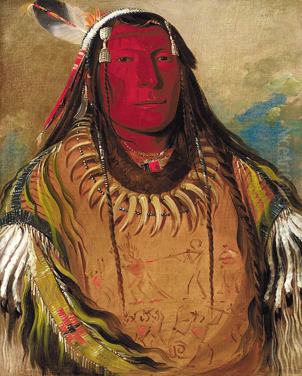 Pa-ris-ka-roo-pa, Two Crows, a Chief Oil Painting by George Catlin