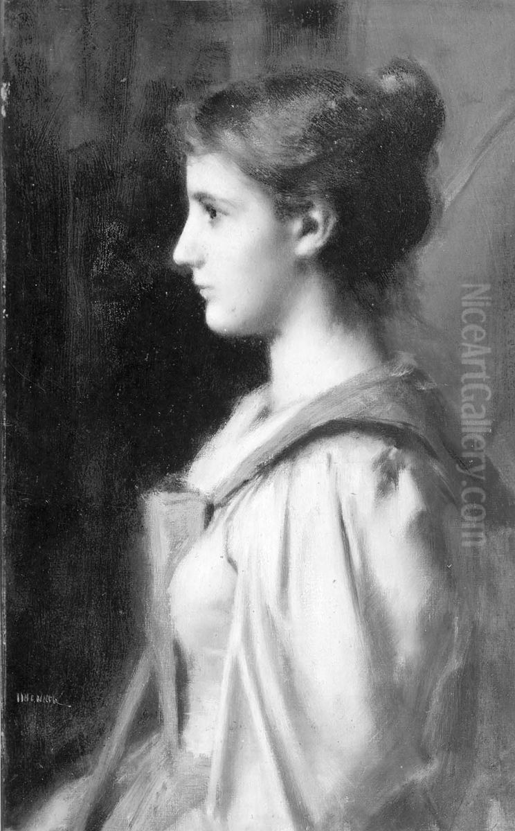 Portrait of a Young Woman in a Red Robe Oil Painting by Jean-Jacques Henner