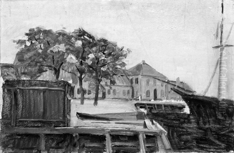 Havn i en lille kobstad Oil Painting by Albert Gottschalk Havn i en lille kobstad Oil Painting by Albert Gottschalk