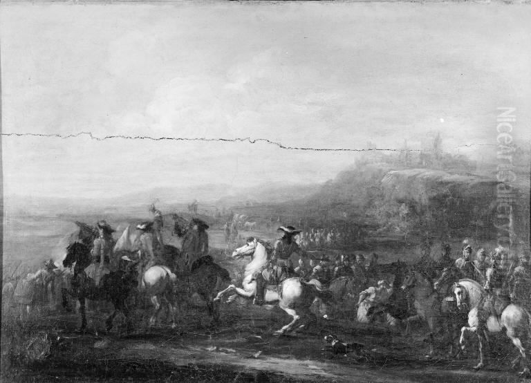 Departing Army Oil Painting by August Querfurt