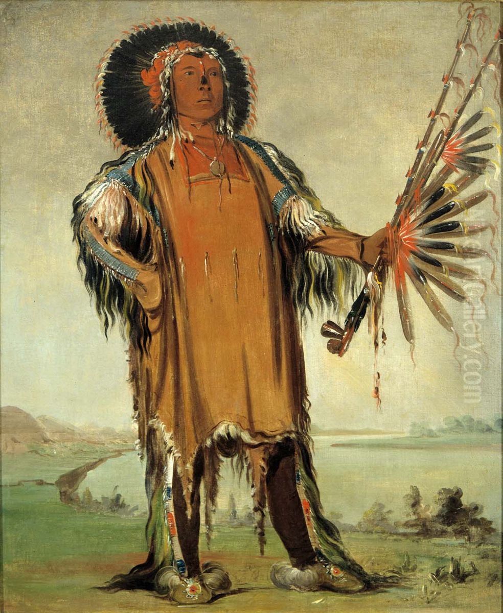 Ha-na-ta-nu-mauk, Wolf Chief, Head Chief of the Tribe Oil Painting by George Catlin