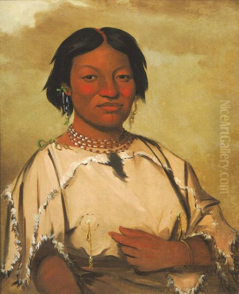 Oo-je-en-a-he-a, Woman Who Lives in a Bear's Den Oil Painting by George Catlin