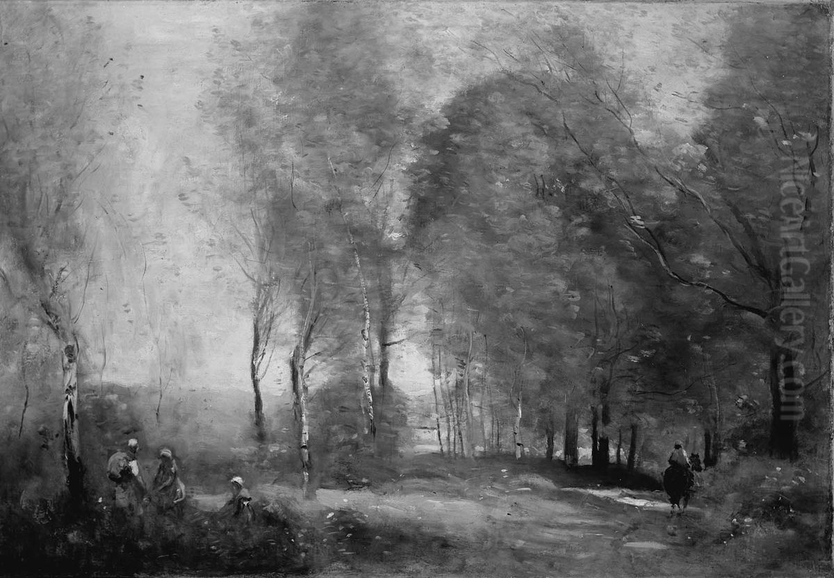 Peasants in a Clearing near Arras Oil Painting by Jean-Baptiste Camille Corot