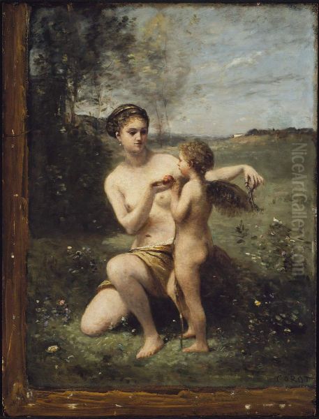 Venus Clipping Cupid's Wings Oil Painting by Jean-Baptiste Camille Corot