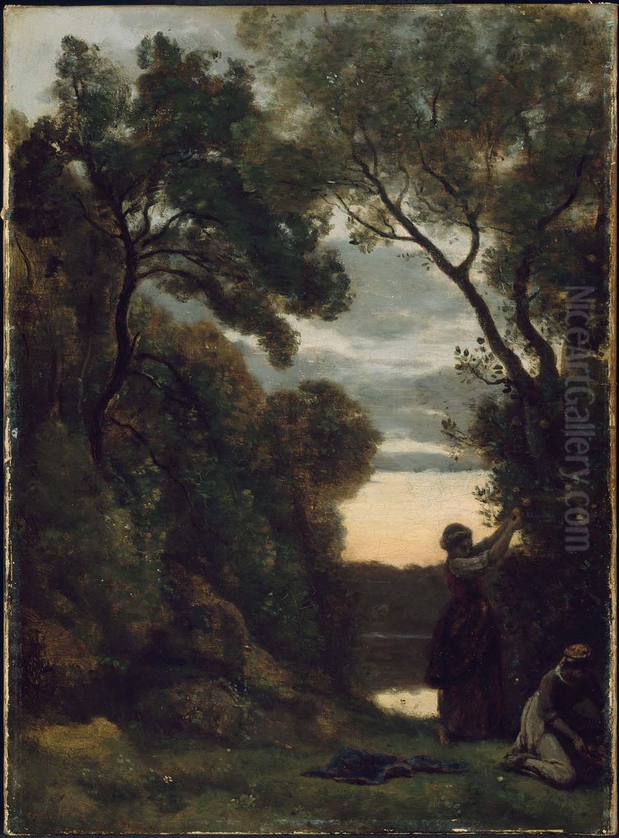 Twilight Oil Painting by Jean-Baptiste Camille Corot
