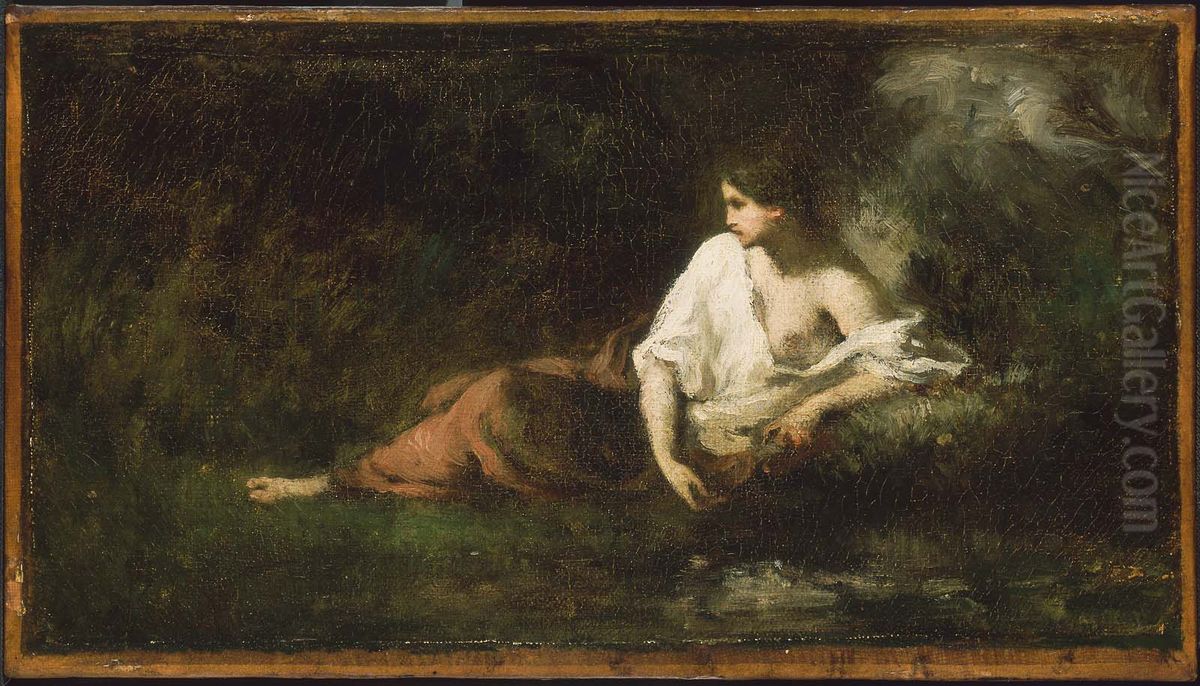 Woman Reclining in a Landscape Oil Painting by Jean-Francois Millet