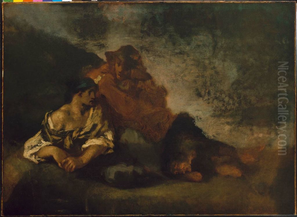 Two Reclining Figures Oil Painting by Jean-Francois Millet