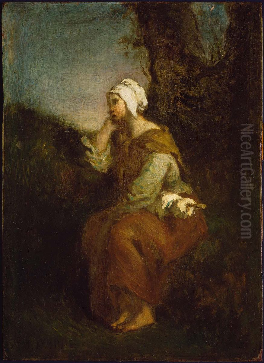 Peasant Girl Daydreaming Oil Painting by Jean-Francois Millet Peasant Girl Daydreaming Oil Painting by Jean-Francois Millet