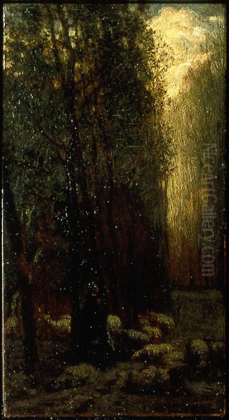 Forest with Shepherdess and Sheep Oil Painting by Jean-Francois Millet