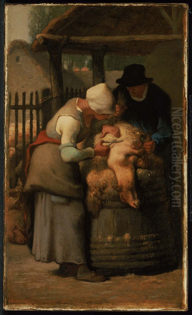 Shearing Sheep Oil Painting by Jean-Francois Millet