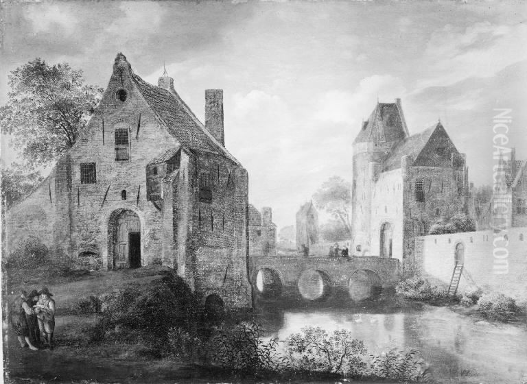 Houses at a Canal Oil Painting by Jan Van Der Heyden