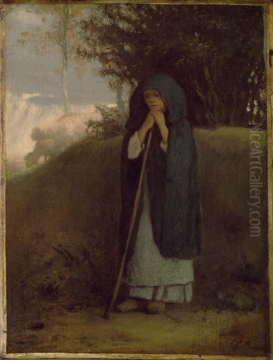 Shepherdess Leaning on her Staff Oil Painting by Jean-Francois Millet