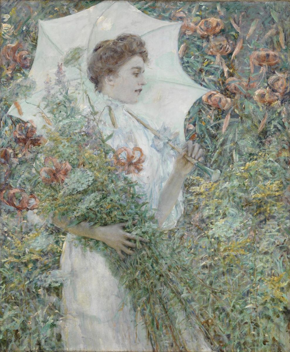 The White Parasol Oil Painting by unknown