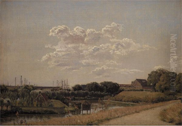 View of the Citadel Ramparts Looking Towards Langelinie and the Naval Harbour Oil Painting by Christen Kobke