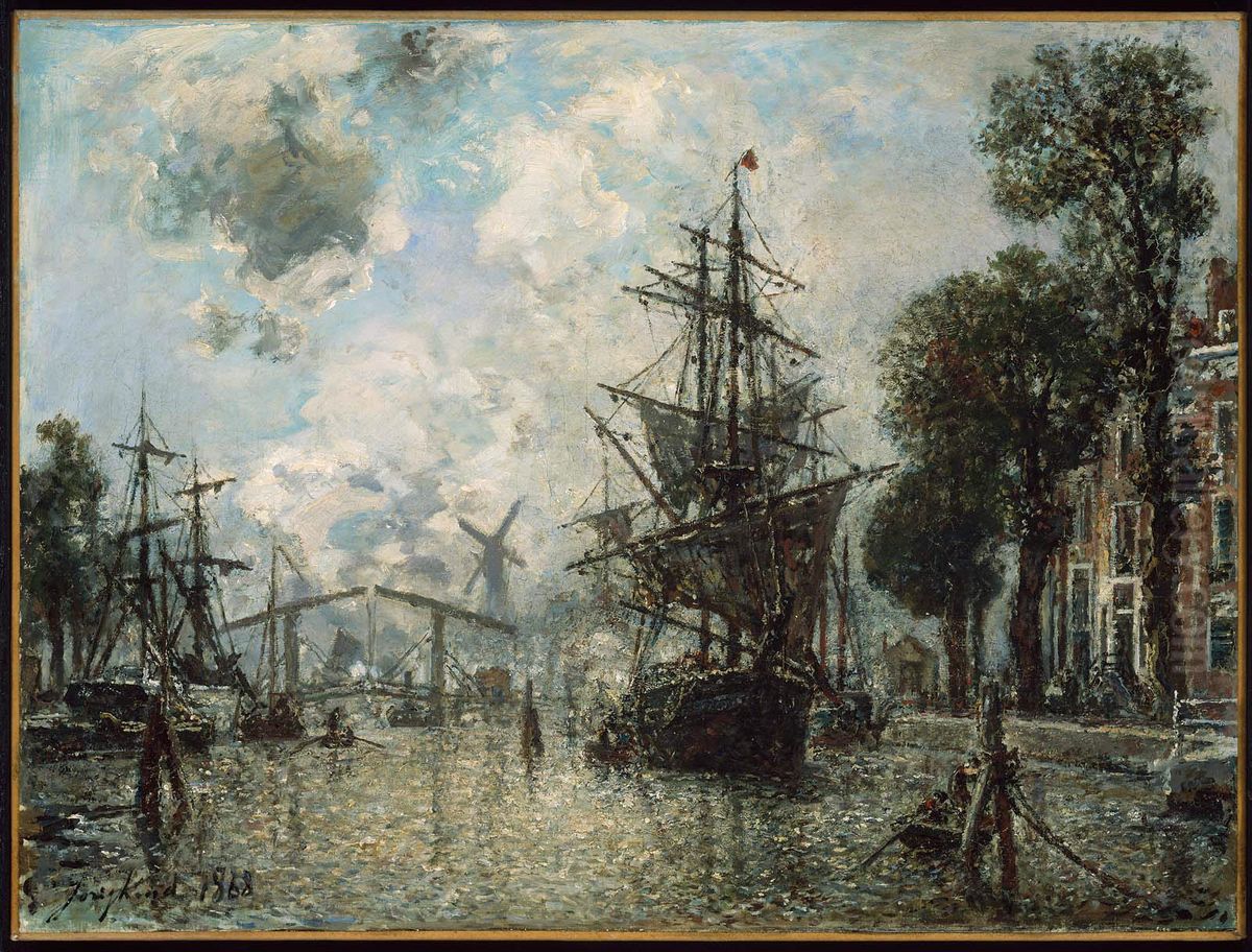 Harbor Scene in Holland Oil Painting by Johan Jongkind