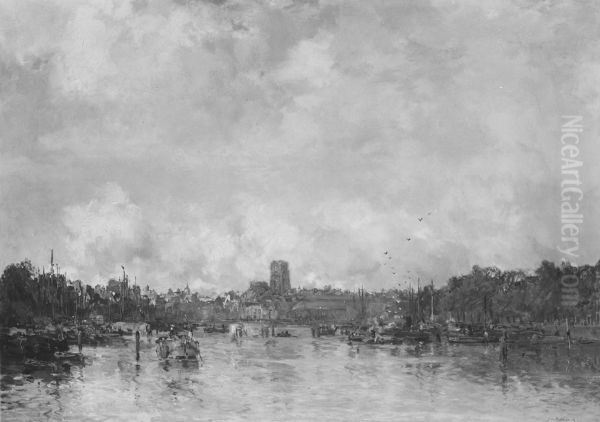 Rotterdam Harbor Oil Painting by Jan Hendrik van Mastenbroek
