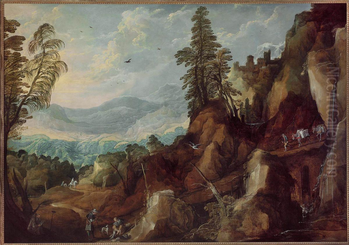 Mountain Landscape with Travelers Oil Painting by Joos de Momper the Younger