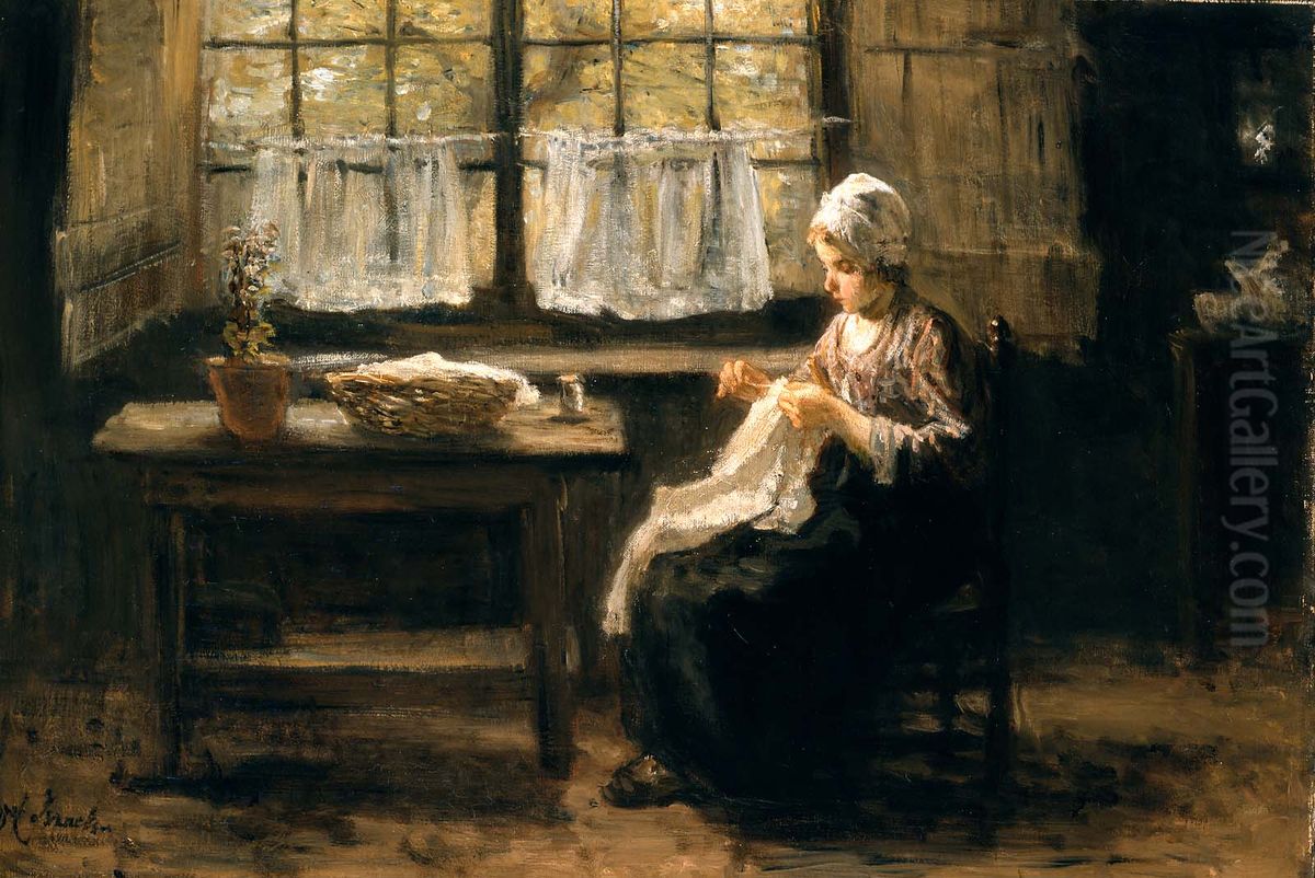 Young Girl Sewing Oil Painting by Jozef Israels