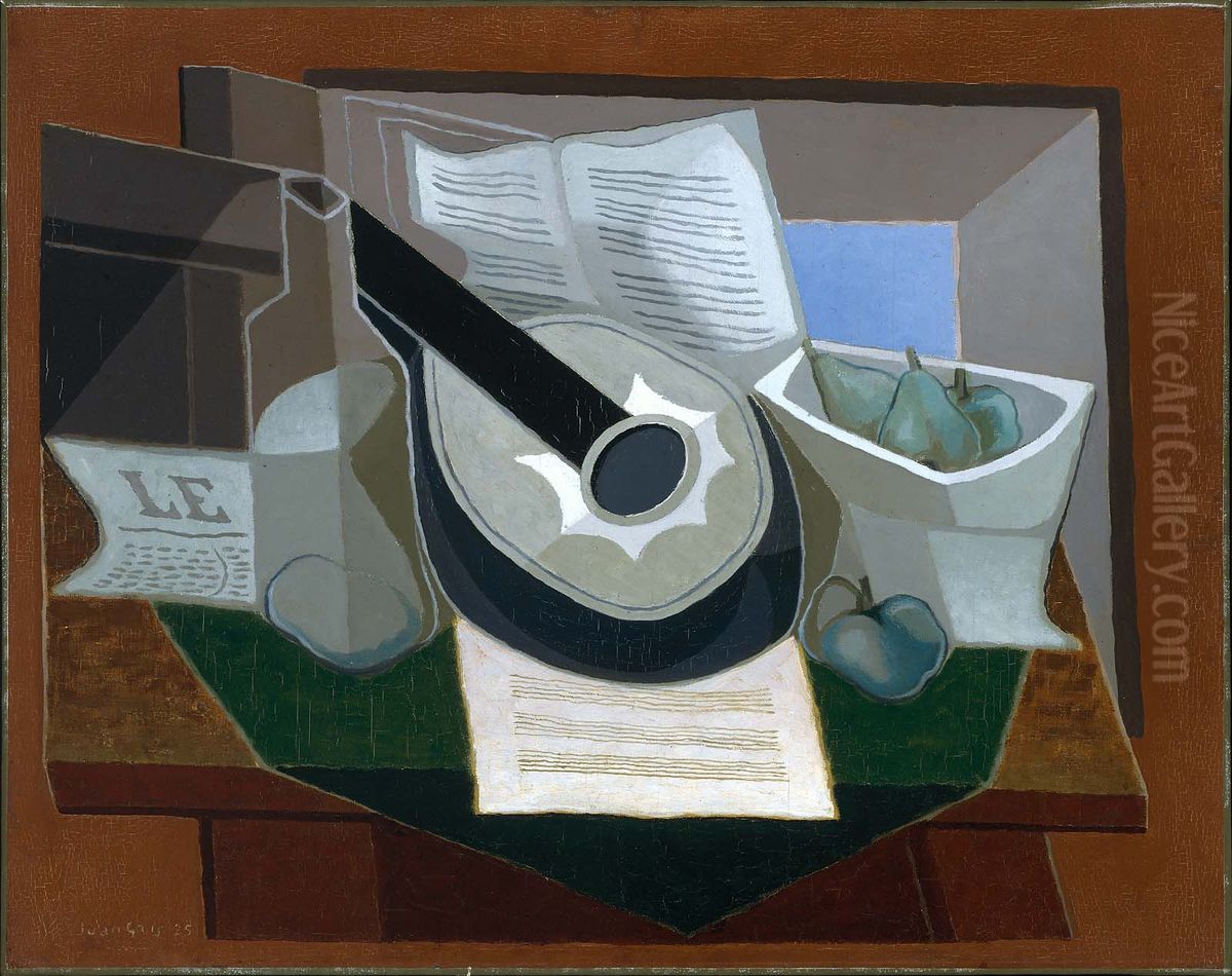 Mandolin and Fruit Dish Oil Painting by Juan Gris