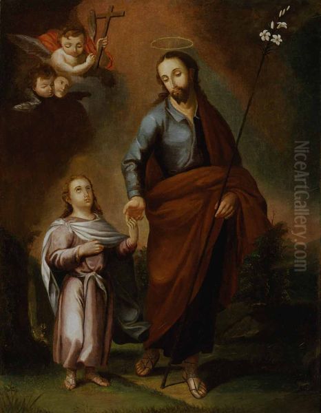 San Jose y el Cristo nino Oil Painting by Jose Campeche