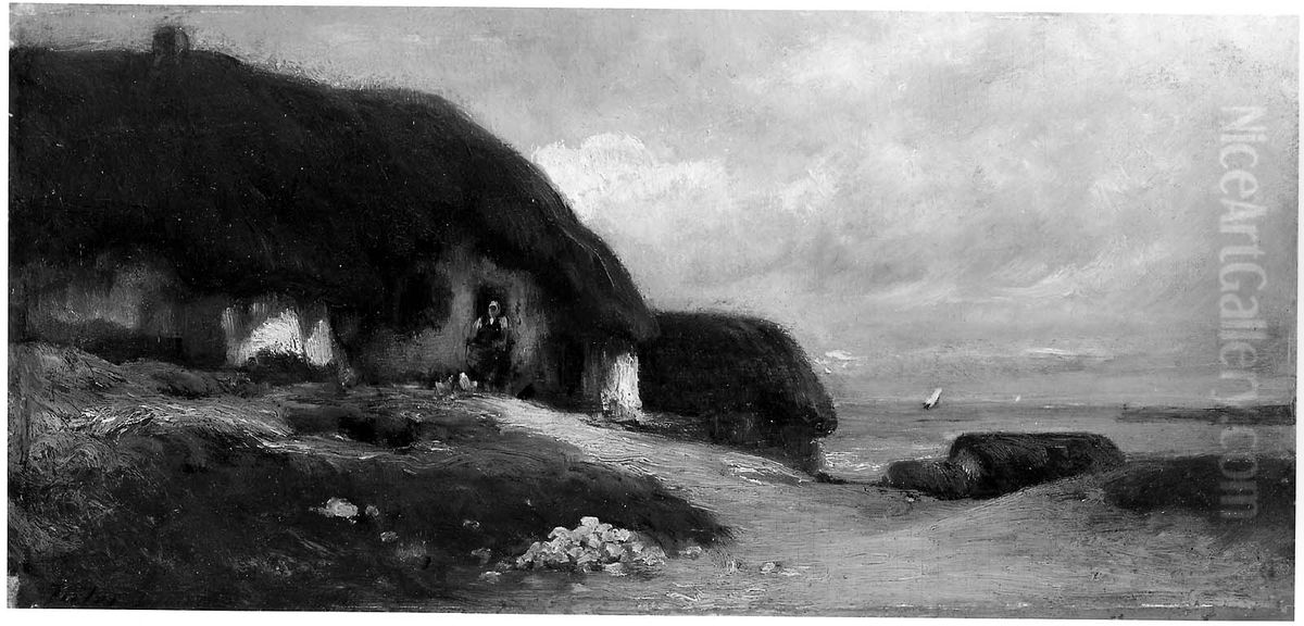 Cottages by the Sea Oil Painting by Jules Dupre
