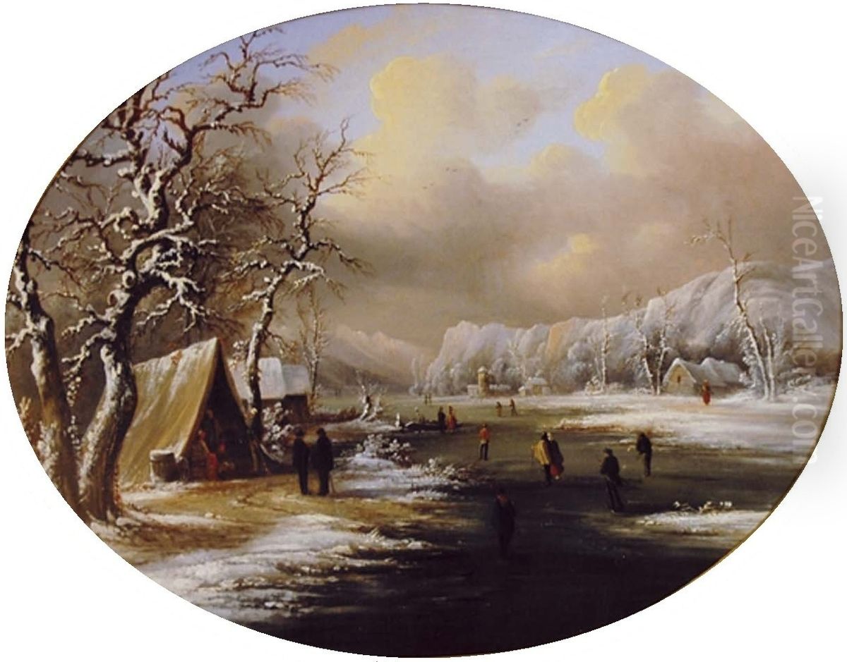 Winter Skating in New Jersey Oil Painting by Regis Francois Gignoux Winter Skating in New Jersey Oil Painting by Regis Francois Gignoux