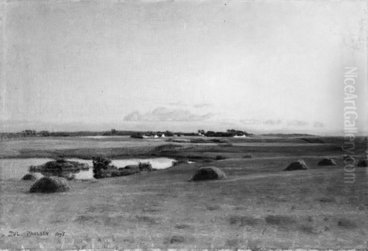 Landskape near Stavnsholt, Zealand. Summer Evening Oil Painting by Julius Paulsen
