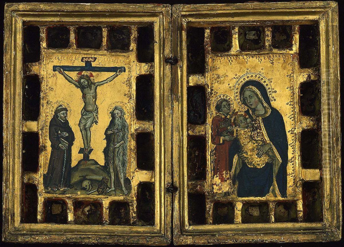 Christ on the Cross with Saints Francis and Onophrius; The Virgin and Child with Saint Lawrence Oil Painting by Lippo D'Andrea