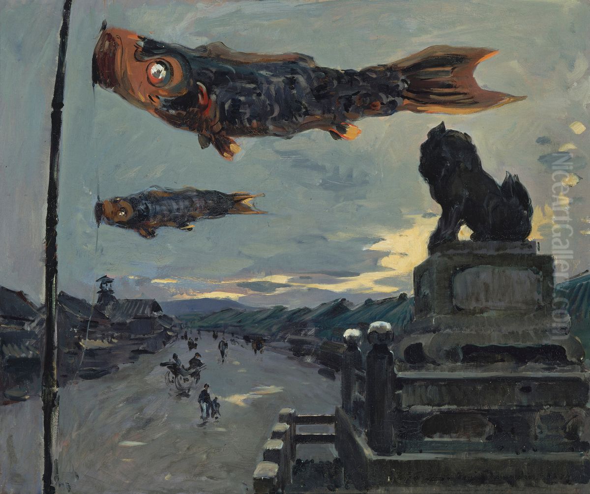Carp Banners in Kyoto Oil Painting by Louis Dumoulin