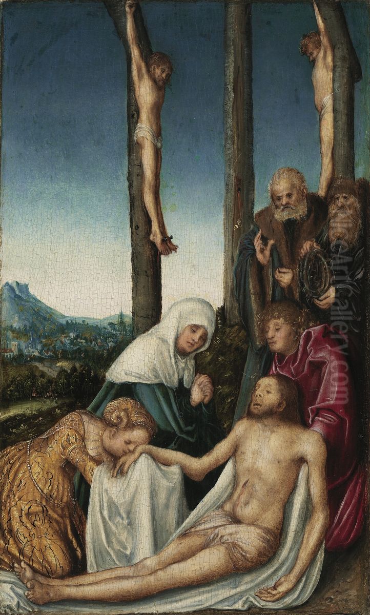 The Lamentation with the Two Thieves Crucified Oil Painting by Lucas Cranach the Elder